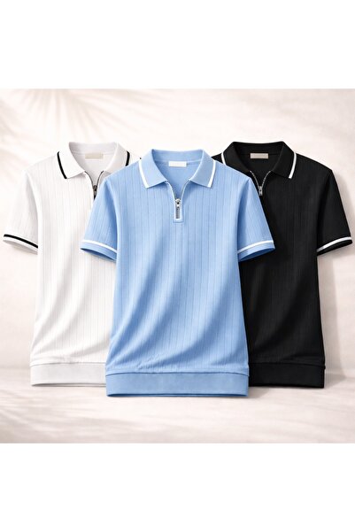 YONEZ MODA Ανδρικό μοντέρνο πλεκτό μπλουζάκι με φερμουάρ και λαιμόκοψη πόλο, ...