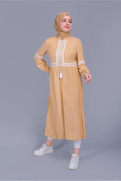 Alvina Embroidered Lace-Up Linen Tunic 40779