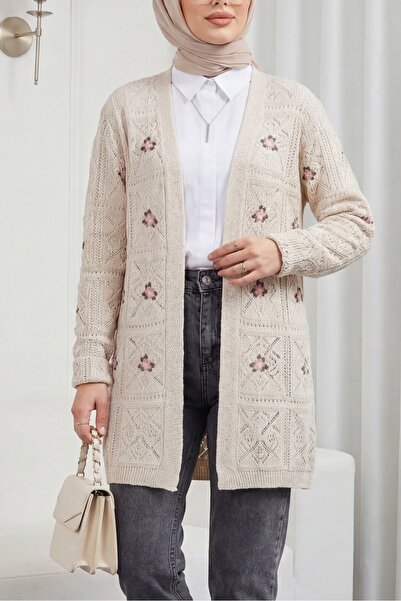 Modamorfo Prolamovaný vyšívaný cardigan -kámen