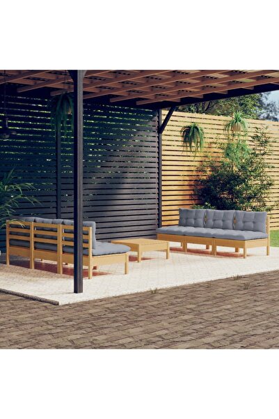 Concept Set mobilier de grădină cu perne, 7 piese, gri, lemn masiv pin