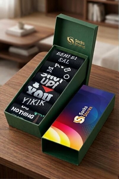 Esinti 6 Pairs of Text Patterned Cotton Black College Socks – Unisex Women's ...