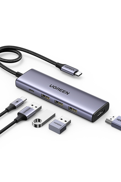 Ugreen 5'i 1 Arada USB-C 100W PD 4K HDMI Hub Çoklayıcı, Gri, 15596