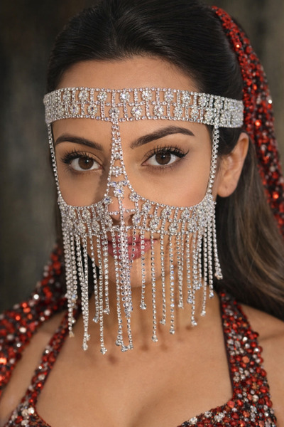 TAKIŞTIR Gümüş Renk Taş Detaylı Dansöz Maskesi/Peçe