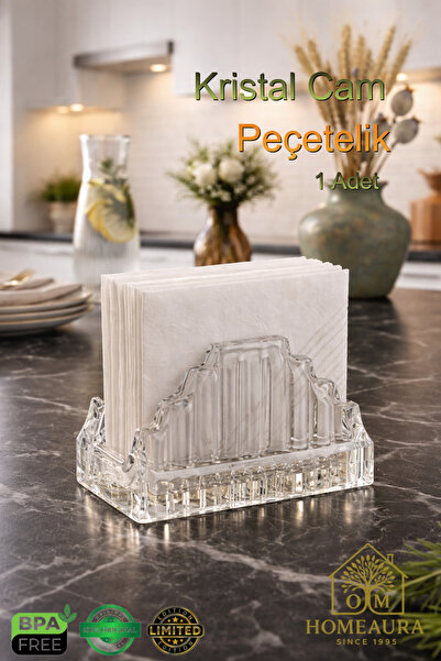 AuraStile Kristal Özel Cam Lüks Peçetelik Sunum Servis Peçetelik Organizer İthal