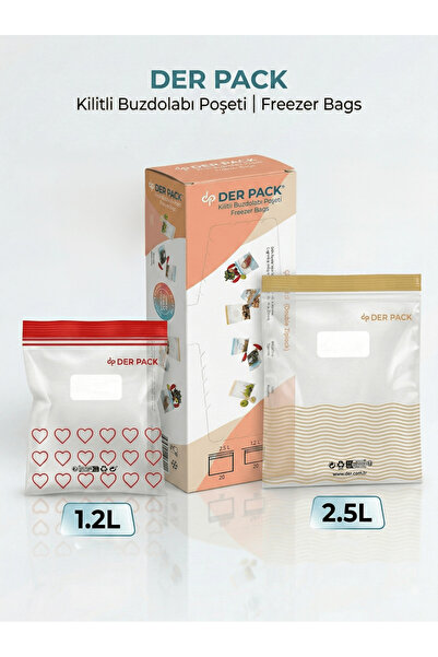 DER PACK Çift Kilitli Buzdolabı Poşeti 40'lı ( 20x1.2 lt ve 20x2.5 lt)
