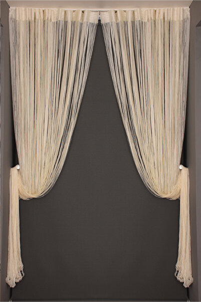 AKÇA TEKSTİL DÜZ İP MODEL KREM RENK HAZIR İP PERDE 300*270