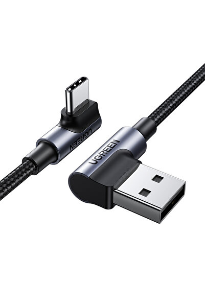 Ugreen USB-C - USB-A 3A QC 90 Derece Hızlı Şarj Kablosu, 3 m, Uzay Grisi, 70875