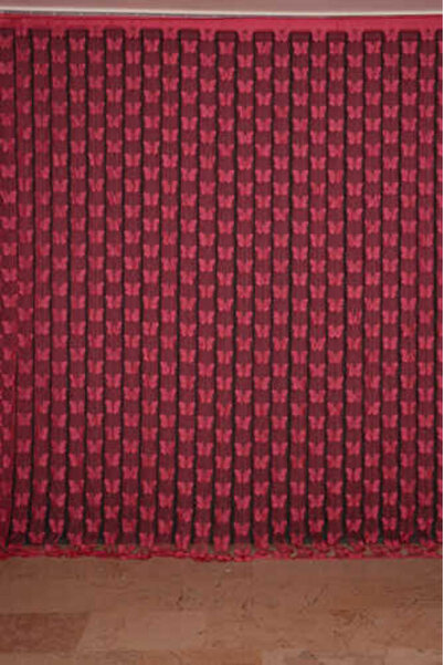 AKÇA TEKSTİL KELEBEK BİRLEŞİK MODEL FUŞYA RENK HAZIR İP PERDE 300*280