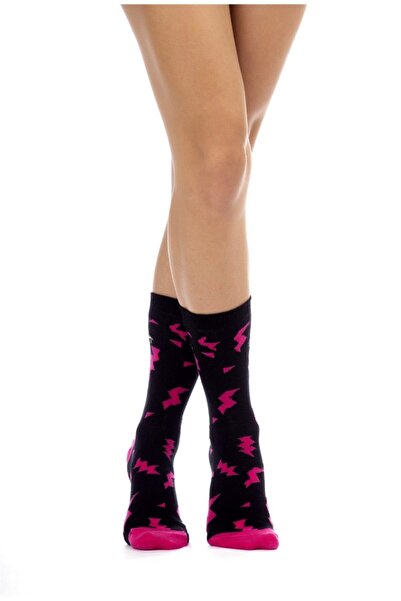 The Socks House Γυναικείες κάλτσες με μαύρο και ροζ σχέδιο κεραυνού