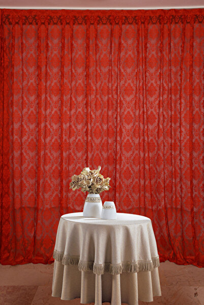 AKÇA TEKSTİL DAMAKS KIRMIZI RENK TEK KANAT Hazır dikilmiş Pileli Fon Perde 30...