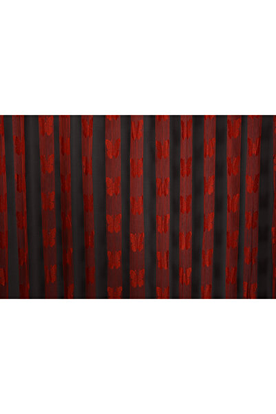 AKÇA TEKSTİL KELEBEK MODEL KIRMIZI RENK İP PERDE HAZIR DÜĞMELERİ DİKİLMİŞ İP ...