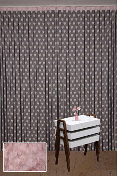 AKÇA TEKSTİL KALPLİ MODEL PUDRA RENK İP PERDE HAZIR İP PERDE 300*270