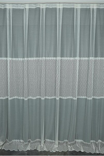 AKÇA TEKSTİL Lace Model Cream Color Single Wing Ready-Made Pleated Background...