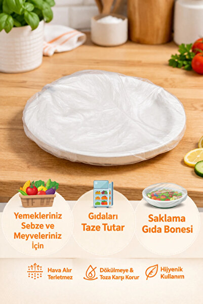 esnature Streç Lastikli Buzdolabı Poşeti Tabak Tencere Gıda Saklama Bonesi 50 Adet Pratik Koruyucu