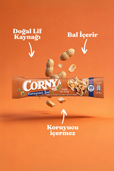 CORNY Fındıklı Yer Fıstıklı Doğal Lif Kaynağı Kuruyemiş Bar 20g x 12 Adet