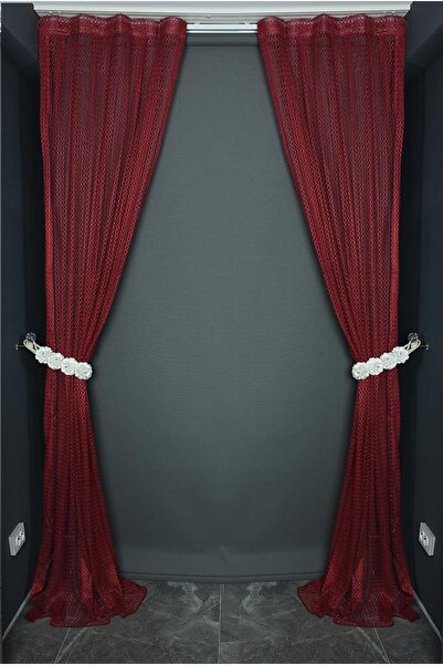 AKÇA TEKSTİL ΜΟΝΤΕΛΟ ΟΡΧΙΔΕΑ ΚΟΚΚΙΝΟ ΒΥΣΣΙΝΟ ΜΟΝΟΦΛΑΓΓΙΔΟ Πλισέ Κουρτίνα Φόντ...