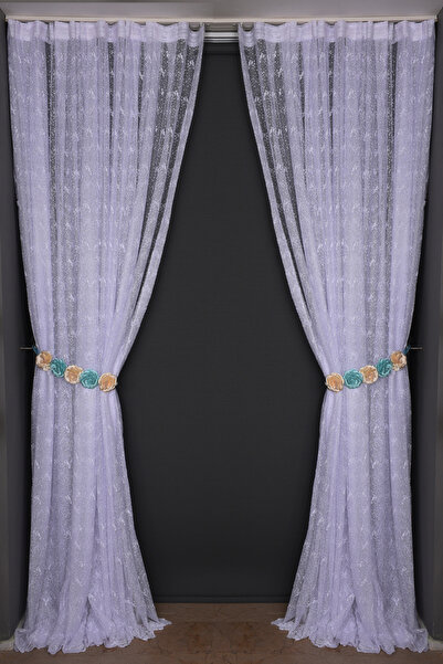 AKÇA TEKSTİL ستارة خلفية مطوية بتصميم طائر بلون أبيض فاتح بجناح واحد 300*260 سم