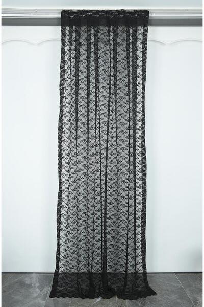 AKÇA TEKSTİL ستارة خلفية مطوية بتصميم زهور باللون الأسود مقاس 75*260 سم