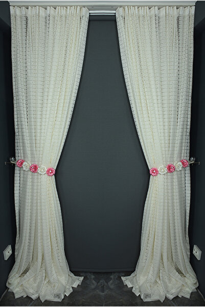 AKÇA TEKSTİL Large Baklava Model Cream Color Single Panel Ready-Made Pleated ...