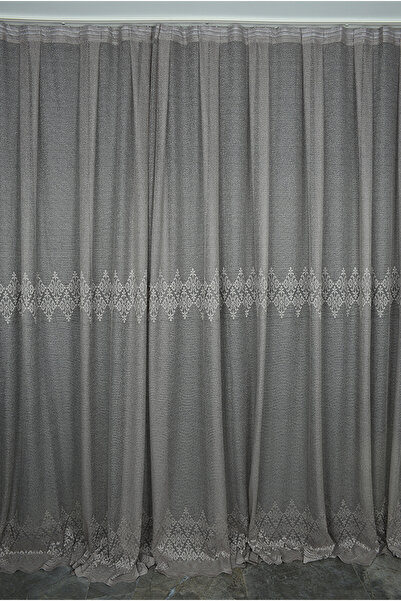 AKÇA TEKSTİL Belted Model Sand Beige Color Single Wing Ready-Made Pleated Bac...