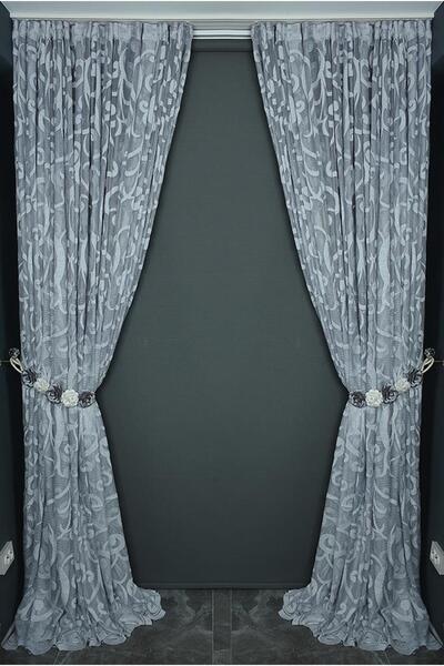 AKÇA TEKSTİL BÜYÜK SARMAŞIK MODEL GRİ RENK TEK KANAT Hazır dikilmiş Pileli Fo...