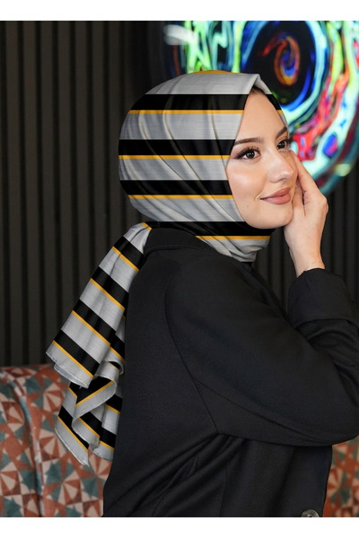 AFVENTE Çizgili Desen Gri Soft Pamuk Şal