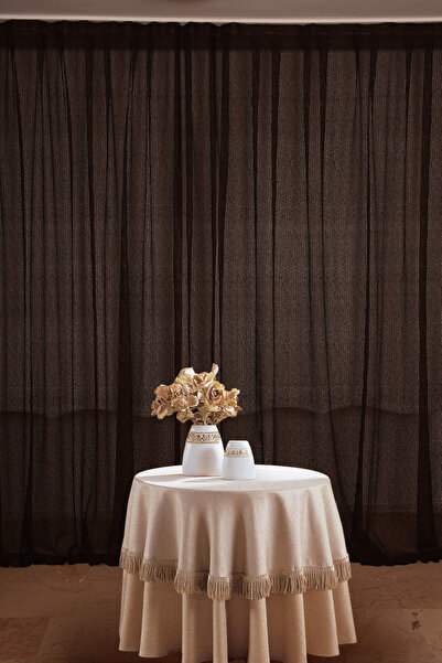 AKÇA TEKSTİL ÇİZGİLİ MODEL ACI KAHVE RENK TEK KANAT Hazır dikilmiş Pileli Fon...