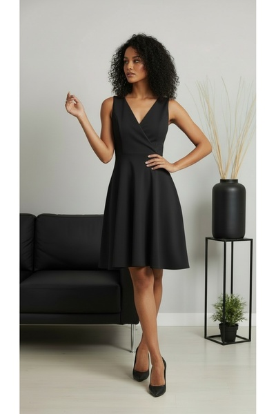 Rokka Moda Kruvaze Yaka Midi Kadın Elbise Kolsuz Modern Kesim