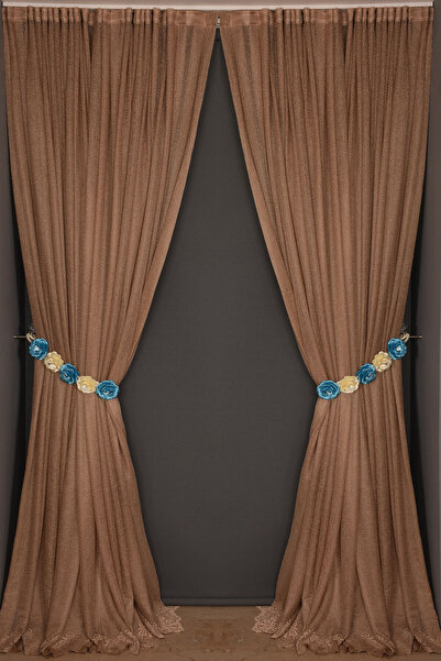 AKÇA TEKSTİL DAR ETEK MODEL VİZON RENK TEK KANAT Hazır Pileli Fon Perde 300*260