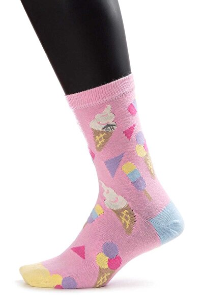 The Socks House Γυναικείες κάλτσες σε ανοιχτό ροζ με σχέδιο παγωτού