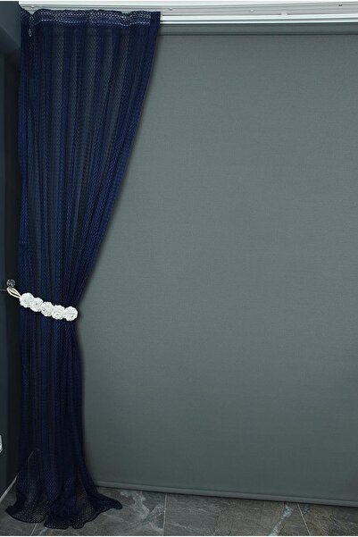 AKÇA TEKSTİL ORKİDE MODEL LACİVERT RENK TEK KANAT Pileli Fon Perde 75*260 cm