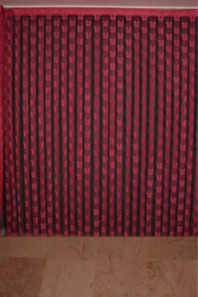 AKÇA TEKSTİL KELEBEK MODEL FUŞYA RENK İP PERDE HAZIR DÜĞMELERİ DİKİLMİŞ İP PE...