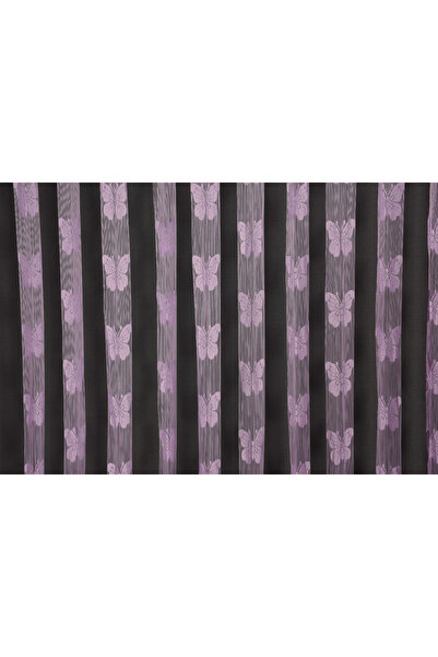 AKÇA TEKSTİL KELEBEK MODEL LİLA RENK İP PERDE HAZIR DÜĞMELERİ DİKİLMİŞ İP PER...