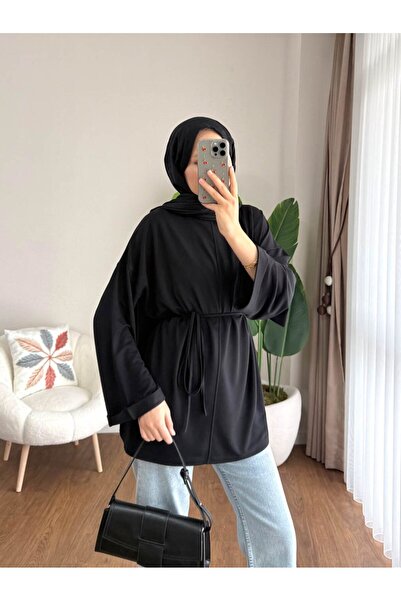 RFK Butik Kadın Dikiş Detaylı Oy.sho Kumaş Yırtmaçlı Tunik - Siyah