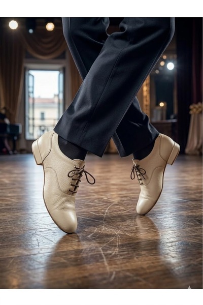SUNA KREM DERİ -DERİ ASTARLI ERKEK İÇİN TANGO VE DANS AYAKKABISI