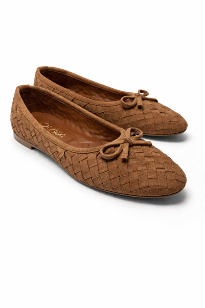 Noliva Kadın Taba Süet Dokulu Örgü Desenli Fiyonklu Babet