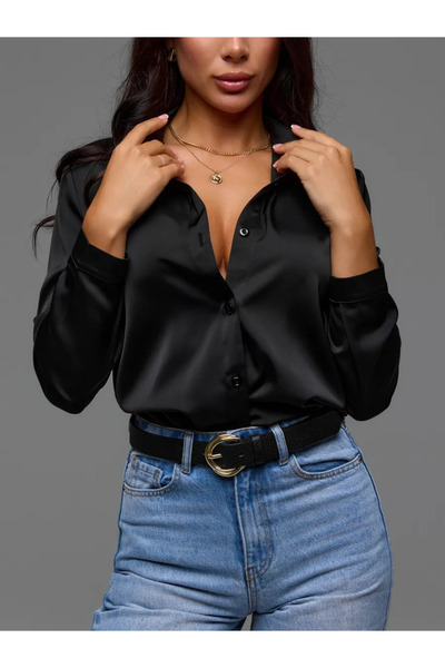 Clothes Fast Women's Satin Shirt Long Sleeve Classic Stylish Office Daily Shi...