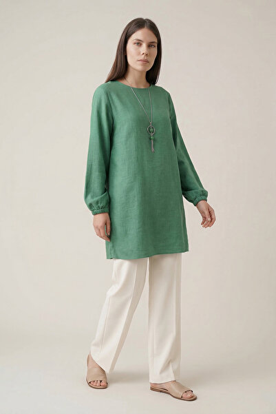Linvey Yazlık Kadın Tunik Günlük İnce Sofia Keten Kolyeli Tunik Geniş Beden S...