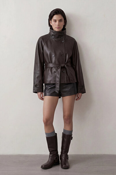 MEECY guler ridicat piele sintetică trenci