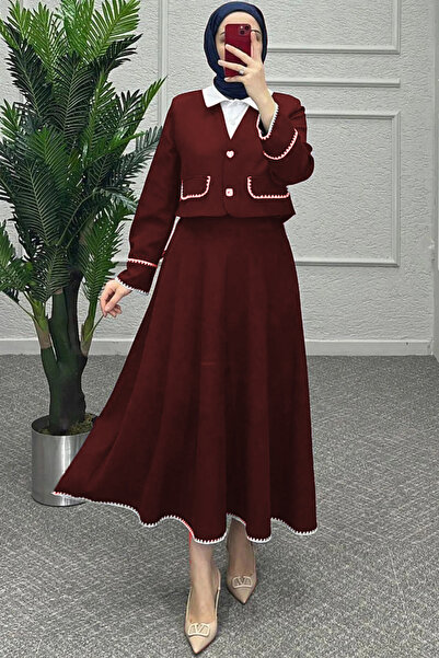 modabirsen Κοστούμι με φούστα με λεπτομέρεια μπορντό