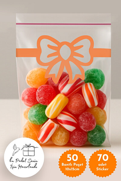 Bimotif 50Pcs Gift Candy Bag with Tape Opp (Orange) and 60Pcs Stickers