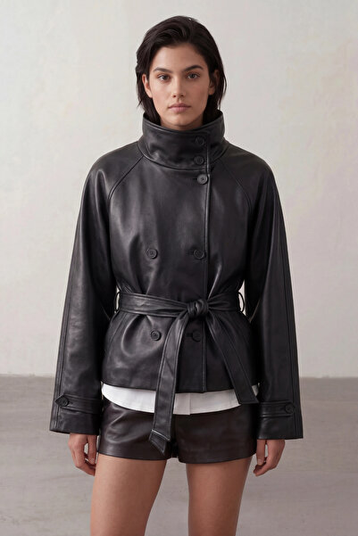 MEECY guler ridicat piele sintetică trenci