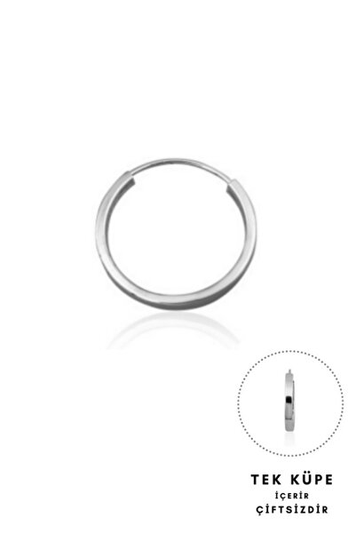 Altınkesesi 14 Ayar Altın Düz Beyaz Tekli Halka Küpe 1.9 Cm Gizli Kilitli