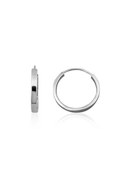 Altınkesesi 14 Ayar Altın Düz Beyaz Halka Küpe Gizli Kilit 1.9 Cm