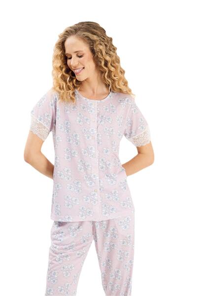 Yeni İnci Дамски пижамен комплект с кръгло деколте и дантела от модел 1955 г.