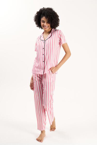 Yeni İnci Жіноча піжама з віскози та бавовни на ґудзиках спереду BPJ1968