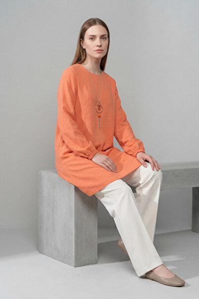 Linvey Yazlık Kadın Tunik Günlük İnce Sofia Keten Kolyeli Tunik Geniş Beden S...