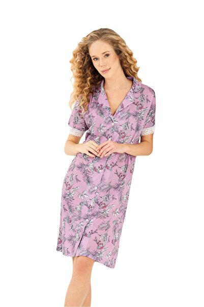 Yeni İnci Памучна дамска нощница с предно закопчаване BPJ1954