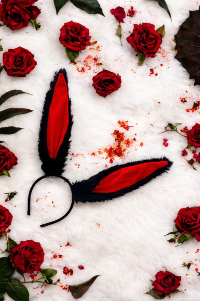 PARTİPORT Kırmızı Siyah Tavşan Kulak Taç Peluş Bunny Kulak Kostüm Aksesuarı