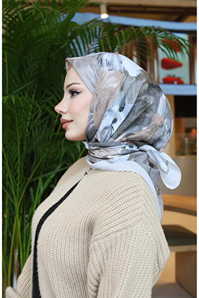 sefamerve Φουλάρι από βαμβακερό κουκούλα με σχέδιο λουλουδιών 70336-03 Stone ...